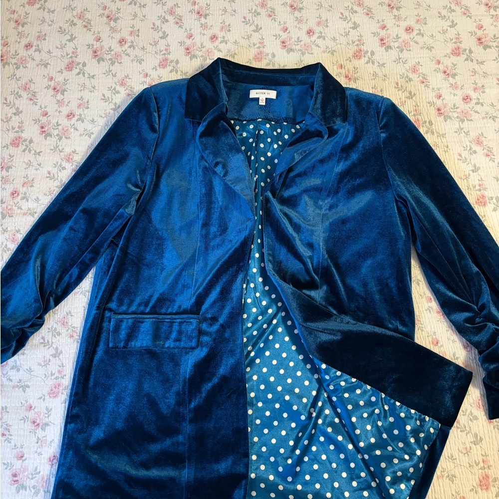 Better Be Teal Velvet Blazer with Polka Dot Lining